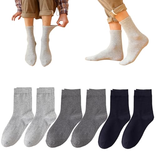 Bemonew Calcetines de algodón para Hombre 6 Pares Transpirables y absorbentes del Sudor de 3 Colores Minimalistas fáciles de Combinar con elástico Talla Media hasta el Tobillo.