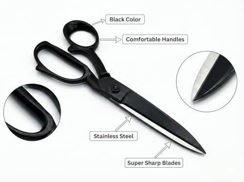 Image of Bromans Handmade Stainless Steel Tailoring Scissors 9-Inch - Black Fabric Cutting Shears for Sewing & Dressmaking