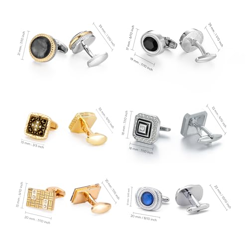 Image of Wynameleri Mens Cufflinks Set 12 Pairs, Black Cuff Links Pack of 12 for Men Silver and Gold, for Business, Wedding,Party Gift Pack in Case