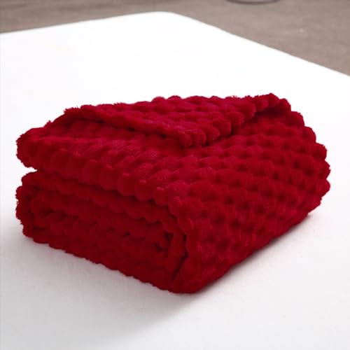 Puncuntex Red Throw Blanket 50 Inch×60 Inch Inches Fuzzy 3D Jacquard Decorative Flannel Fleece Super Soft Plush Cozy Blanket For Couch Sofa Chair Lightweight thumb #4
