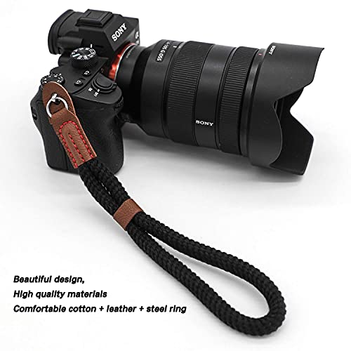 Comfortable Cotton Camera Hand Wrist Strap Compatible For Sony A7 A9 A6000 A6300 A6500 Fujifilm X-T30 X-T20 X-T3 X-T2 X70 Ilce M10 Mirrorless Cameras Safety Tether (Black) #TOP1