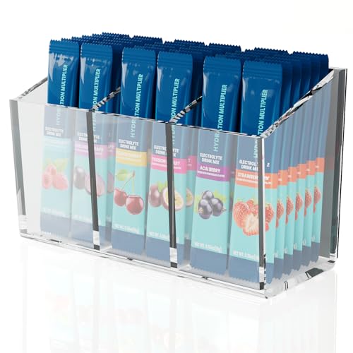Drink Packet Organizer, Magnetic Water Packet Organizer for Fridge, Premium Acrylic Drink Mix Holder Container with 3 Compartments for Kitchen Organizers and Storage