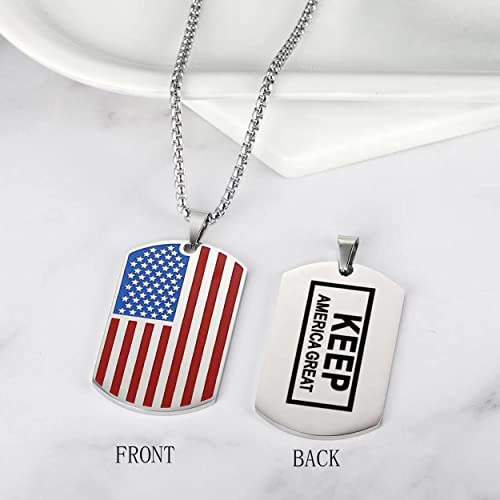 Rehoboth American USA Flag Dog Tag Pendant Necklace for Women Men 24" Chain Keep American Great on The Back2