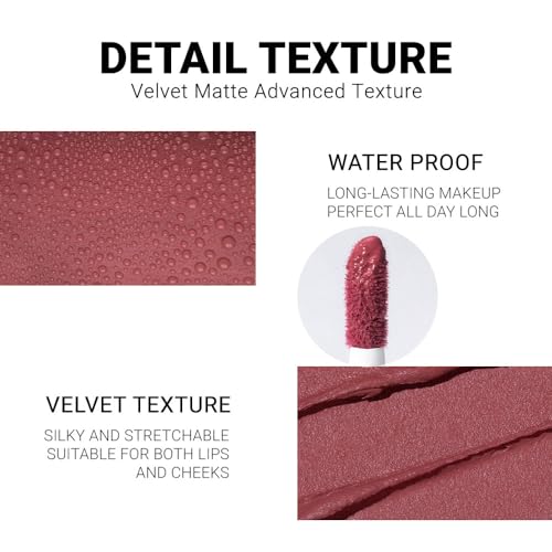 Image of evpct 1Pcs Mauve Red Matte Liquid Lipstick Lip Gloss Glossy Set for Black Women 24 Hour Silky Velvet Lipstick labiales matte larga duracion mate 24 horas originales 03#