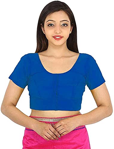 Image of Namita Women's Rubia Cotton Half Sleeve Blouse Combo (U-COT-COM-2-NAVYBLUE-BRINKPINK-40 Navy Blue, Brink Pink 40)