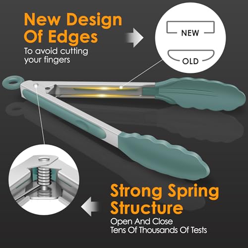 Image of HOTEC Stainless Steel Kitchen Tongs with Silicone Tips, Set of 2-9 inch and 12 inch