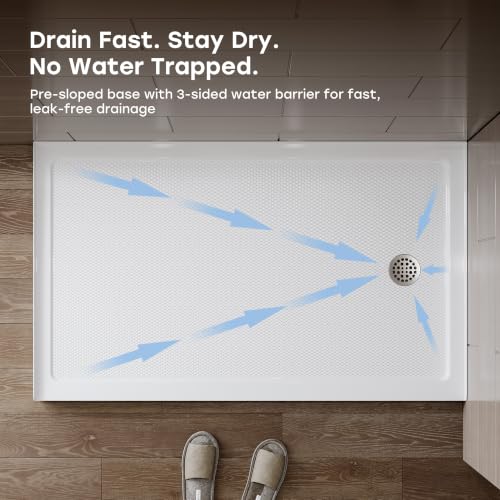 Image of HOROW 60 inch x 36 inch Shower Base, Right Drain Shower Pan, Low Profile Acrylic Base with Reinforced Fiberglass, Non-Slip Surface, Stainless Steel Drain Cover, Leak-Resistant for Bathroom