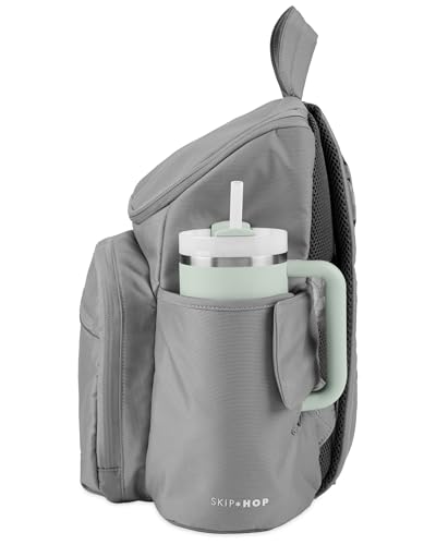 Image of Skip Hop Diaper Bag Backpack with Portable Changing Pad Adjustable Pocket for 30 oz. Tumblers 9 Total Pockets Insulated Packing Cubes Luggage Sleeve & Stroller Straps Fits a 14 inch Laptop Forma Next Grey