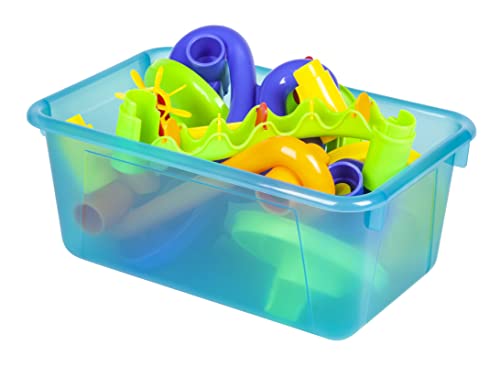 Image of Storex Small Cubby Bins - Plastic Storage Containers for Classroom with Non-Snap Lid, 12.2 x 7.8 x 5.1 inches, Tint Teal, 5-Pack (62486A05C)
