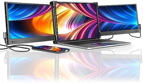 P2 Triple Portable Monitor for Laptop Screen Extender 12 Inch Dual Monitors Extender FHD 1080P IPS Display Type-C/HDMI/USB-A/Speakers for 13-16 Inch Notebook Computer Windows Mac Phone