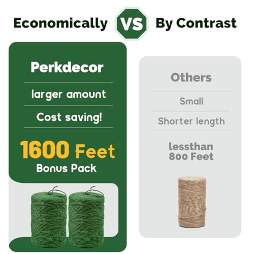 Image of 2Pack 2mm Natural Jute Twine String 1600 Feet Long Twine String for Crafting Gardening Gift Wrapping Macrame DIY Home Decor (Green-800Feet /Roll)