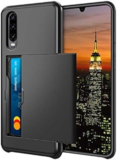Coolden for Huawei P30 Case Armor Shockproof Case for Huawei P30 Wallet Case Cover Protective Case Heavy Duty Rubber Bumper Card Holder Slot Wallet Case Cover for Huawei P30 Phone Case (Black)