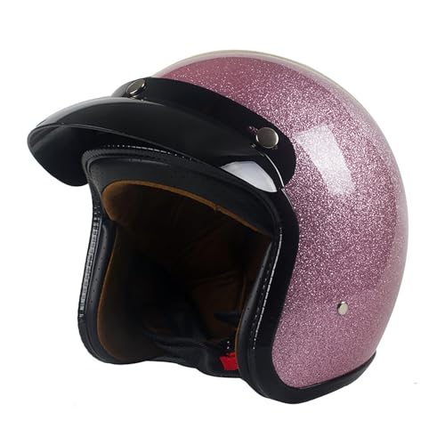 EBAYIN Motorradhelm Jethelm Retro Jethelm DOT ECE-Zertifiziert Herren Damen 3/4 Jethelm Vintage Rollerhelm Pilotenhelm Rollerhelm(Pink,L=(59~60cm))