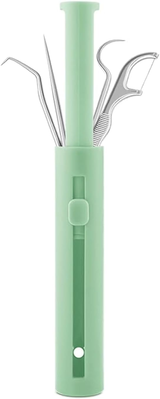 Dental Floss Picks Kit Reusable, Stainless Steel Teeth Cleaning Tools, Tooth Picker Oral Hygiene Travel Green
