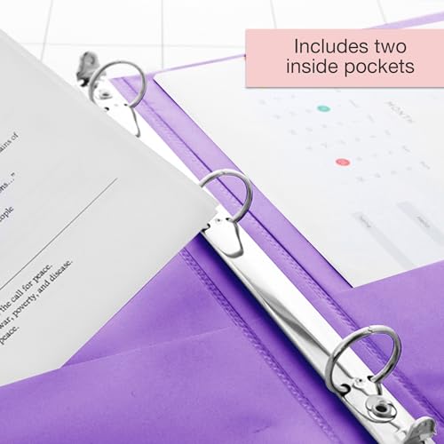 Image of BAZIC Products 1 /2 inch Purple 3-Ring View Binder, Round Ring, 2 Pockets | round rings, 1 /2 in Purple view 3-ring binder, 2 inside pockets, holds up to 100 sheets, Durable poly cover, 2 Pockets