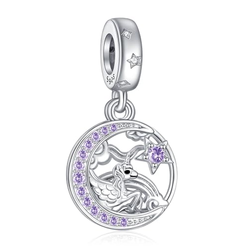 NINGAN 925 colgante de Unicorniode plata esterlina Brillante encanto de zafiro para collar de pulsera de mujer(A)