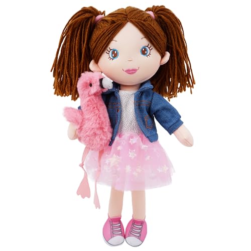 June Garden 15' Playmate Buddies - Plush Doll Mia with Her Stuffed Animal Companion Flamingo Rosie for Kids 1 Year and Up