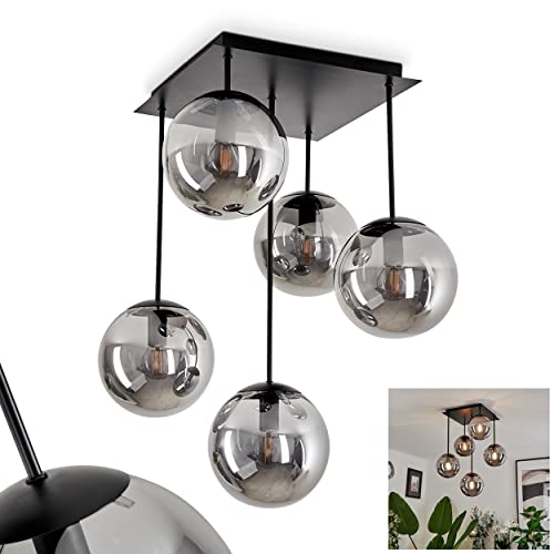 HOFSTEIN Deckenleuchte Salamonde, moderne Deckenlampe aus Metall/Glas in Schwarz/Rauchfarben, 5-flammig, mit Glasschirmen, 5 x E14 max. 25 Watt