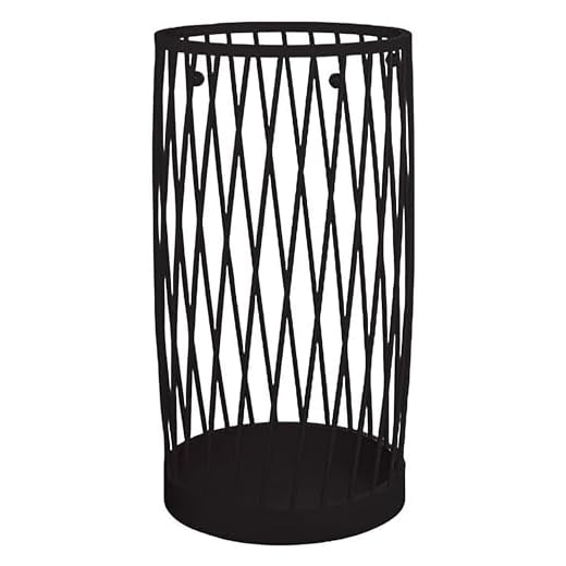 Guarda-chuva Suporte de guarda-chuva de malha de metal, suporte de guarda-chuva vintage com design aberto, preto, redondo, com bandeja de água e ganchos Suporte de Rack