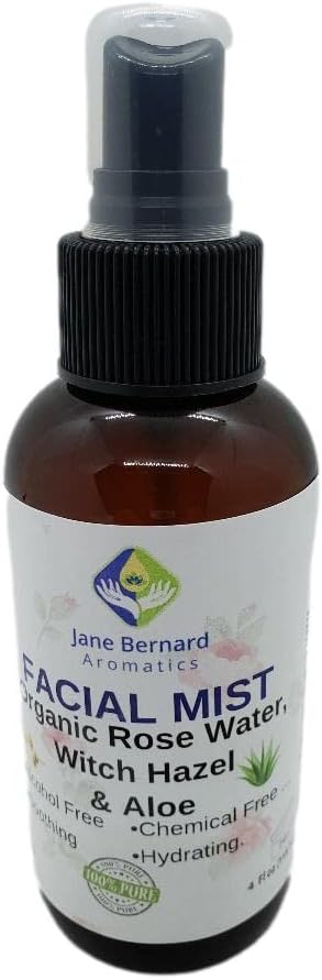 Organic Rosewater and Witch Hazel Toner Facial Mist with Aloe - Alcohol Free | 4 Oz