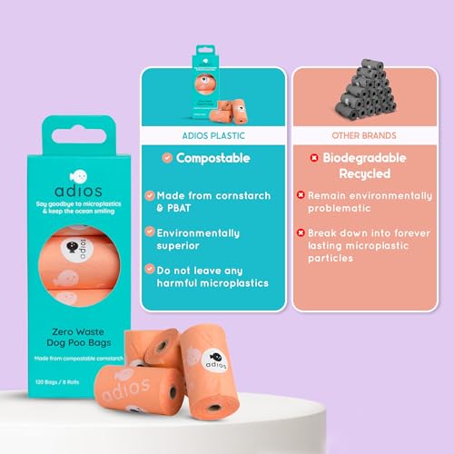 Sacs à déjections canines compostables Adios Plastic avec poignées - Lot de 360