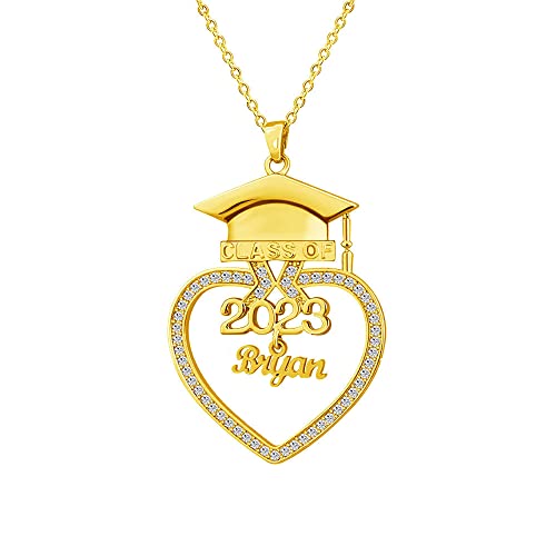 Teeuidsya Graduation Gifts For Her 2023, Class Of 2023 Gradutiaon Necklace Heart Pendant Necklace Personalized Name Necklaces College High School Graduation Gifts For Her (Sterling Silver) #TOP4