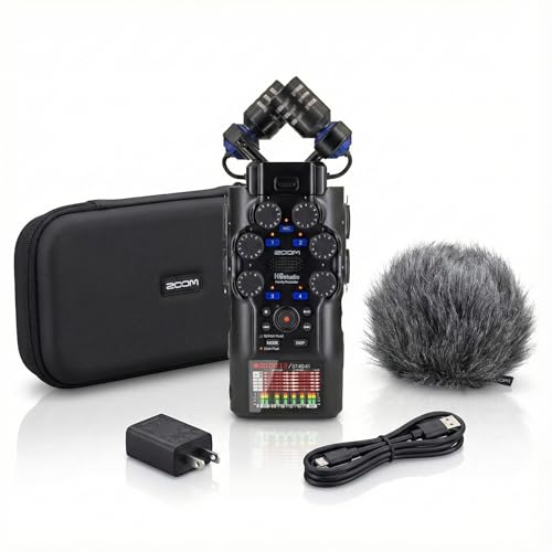 Zoom H6studio 8-Track 32-Bit Float Handy Recorder Bundle with APH-6st Accessory Pack with Hairy...