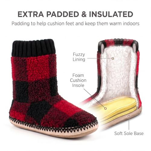 Image of cosyone1997 Boot Slippers for Men Indoor Non Slip Soft Sole | Textured knit upper, fuzzy lining, ankle-high coverage and cushioned insole for cold floors; machine washable