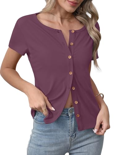 Womens Slim Fitted Cardigan Lightweight Summer Cardigans Short Sleeve Ribbed Tops Button Down Shirts