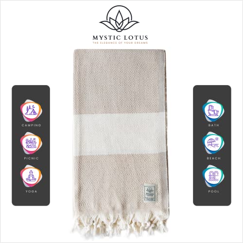 Mystic Lotus Turkish Beach Towel (38X71) %100 Turkish Cotton Bath And Beach Towels - Oversized Quick Dry Sand Free - Turkish Bath Towels For Spa, Pool, Beach, Travel, Picnic And Bathroom (Beige) #TOP2