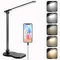 rigors Led Desk Lamp with USB Charging Port, 5 Lighting Colors & 10 Brightness Reading Lamp, Foldable Dimmable LED Desk Light, 3000-6500K, Violin Shape Black Lamp Desk Lamps for Home Office
