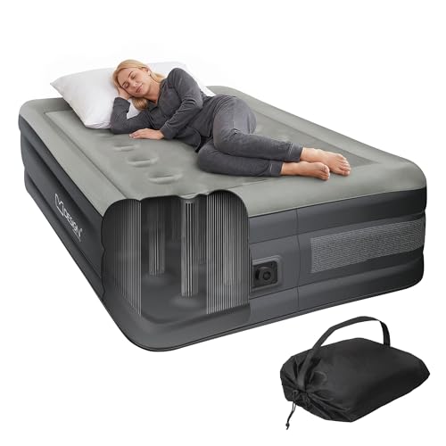 ML-Design Matelas Gonflable pour 1 Personne 196 x 97 x 47 cm, Certifié TÜV, avec Pompe à Air Électrique 230V, Gris, Lit Simple Autogonflant, Résistant à...
