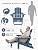 KINGYES Folding Adjustable Adirondack Chair with Retractable Ottoman, HDPE Reclining Adirondack Chair with Cup Holder, Blue