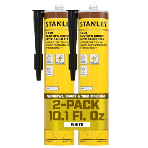 Stanley S500 Ultra Performance Caulk Acrylic Sealant - Painters' Acrylic Latex Interior & Exterior Caulk for Cracks and Ceiling, Waterproof, White, 10.1 fl.oz. 2 Pack