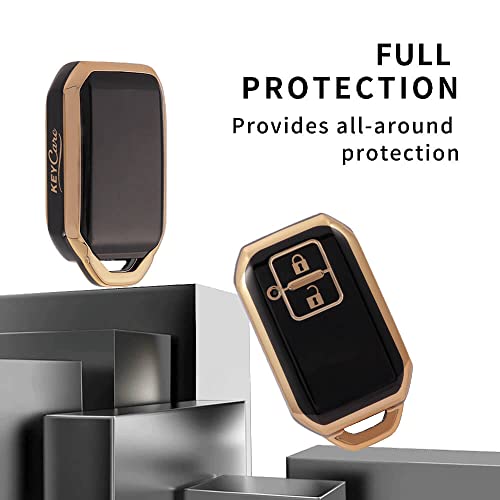 Image of Keycare TPU Key Cover Compatible for: Victoris, Glanza, Urban Cruiser Hyryder Smart Key (Gold Black)