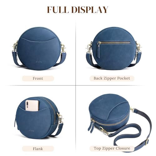 Image of S-ZONE Leather Crossbody Bags for Women Circle Shoulder Round Purse Travel