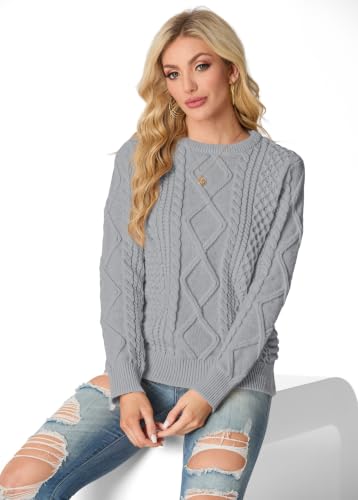 Image of GRECERELLE 2026 Womens Fall Winter Long Sleeve Casual Pullover Sweater Tops | Crewneck, Cable Knit, Chunky, Vintage Style, Anti-static(XS-2XL)