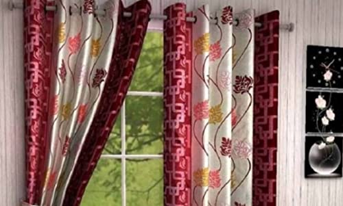 Image of Woah Polyester Floral Door Curtain Door Window Curtain Premium Polyester Weaved Parda Modern Parde for Living Room Bedroom Home Office Screens Eyelet Ring 9-feet (Red D-4)