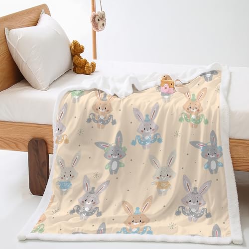Couverture polaire Sherpa douce et légère - Motif lapin -