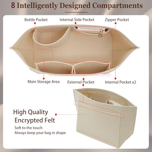 Image of Doxo Longchamp Medium Organizer Insert, Felt Bag Organizer with Multiple Pockets,Suitable for Le pliage M Tote Bag and More(Beige,M)