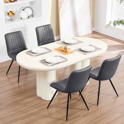 Image of Dining Chairs Set of 4, Modern Dining Chairs with Thick Cushions, Faux Leather Upholstered Kitchen Dining Room Chairs with Metal Legs for Dining Living Room (Dark Grey)
