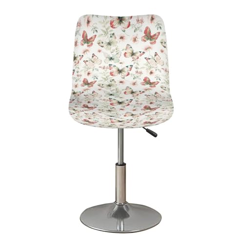 Image of Butterfly Flower Bar Stool Cover Stretch Counter Stools Pub Chair Slipcover for Dining Room Removable Anti-Scratches Spills Chair Covers for Dining Room Chairs Set of 2