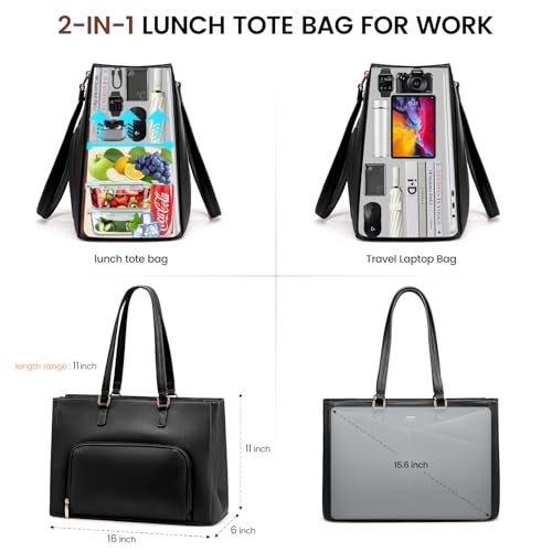 Image of Laptop Tote Bag for Women 15.6 Inch Waterproof Leather Computer Laptop Bag Women Business Office Work Bag Briefcase Large Travel Handbag Shoulder Bag