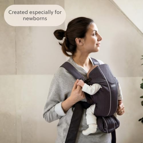 Image of BabyBjorn Baby Carrier Mini, Anthracite, 3D Mesh | Newborn Carrier (7-25 lbs), Ergonomic, Easy-to-Use