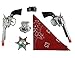 Imprints Plus Black and Chrome Finish Western Cowboy 8-Piece Toy Gun Play Set with 2 Guns, 2 Holsters, 2 Silver Badges, 1 Red Paisley Bandanna and 1 Belt
