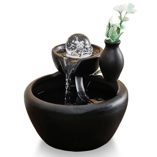 Automatic Indoor Tabletop Water Fountain with Crystal Ball and Mini Vase, Self‑Circulating Ceramic Desktop Waterfall for Office, Home & Gifts.