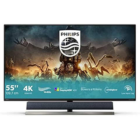 Philips Gaming 559M1RYV - 55 Inch 4K 144Hz Console Gaming Monitor, 4ms, HDR 1000, Ambiglow, SoundBar, USB Hub (3840 x 2160 @ 144 Hz, 1200 cd/m2, HDMI 2.1 / DP 1.4 / USB-C/USB 3.2) Cover
