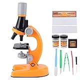 ERYUE High Definition 40X‑1200X Monocular Biological Microscope for Child, LED Light Microscope Kit for Cultivating Handson Ability and Curiosity, Plastic Set with Accessories (Orange)