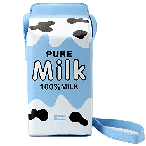 QiMing Cow appearance Milk Box CrossBody Purse Bag,PU Phone Shoulder Wallet for Women Girl