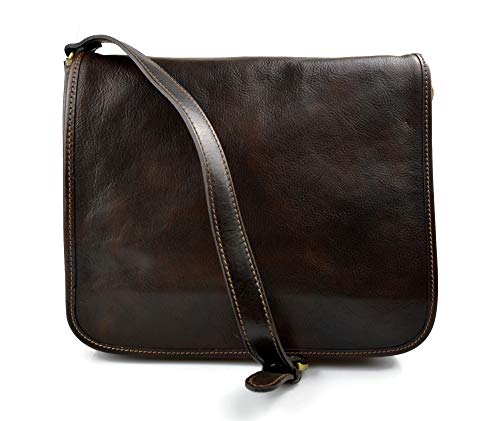 Sac messenger en cuir véritable marron foncé pour homme adepte d'élégance